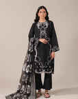 Shop Black embroidered lawn suit with printed dupatta – popular in Sialkot, Melbourne, and New York