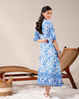 Shop Casual Lawn Frock Dress – Elegant Blue and White Floral Shirt for Daily Wear