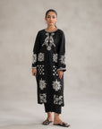 Shop black 2 piece embroidered lawn suit collection - monochrome Pakistani outfits white threadwork