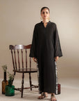 Shop black monochrome dress Karachi delivery - 2 piece embroidered lawn kurta white side panels
