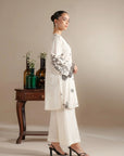 Shop monochrome clothing Lahore stores - white black embroidered lawn suit 2 piece premium
