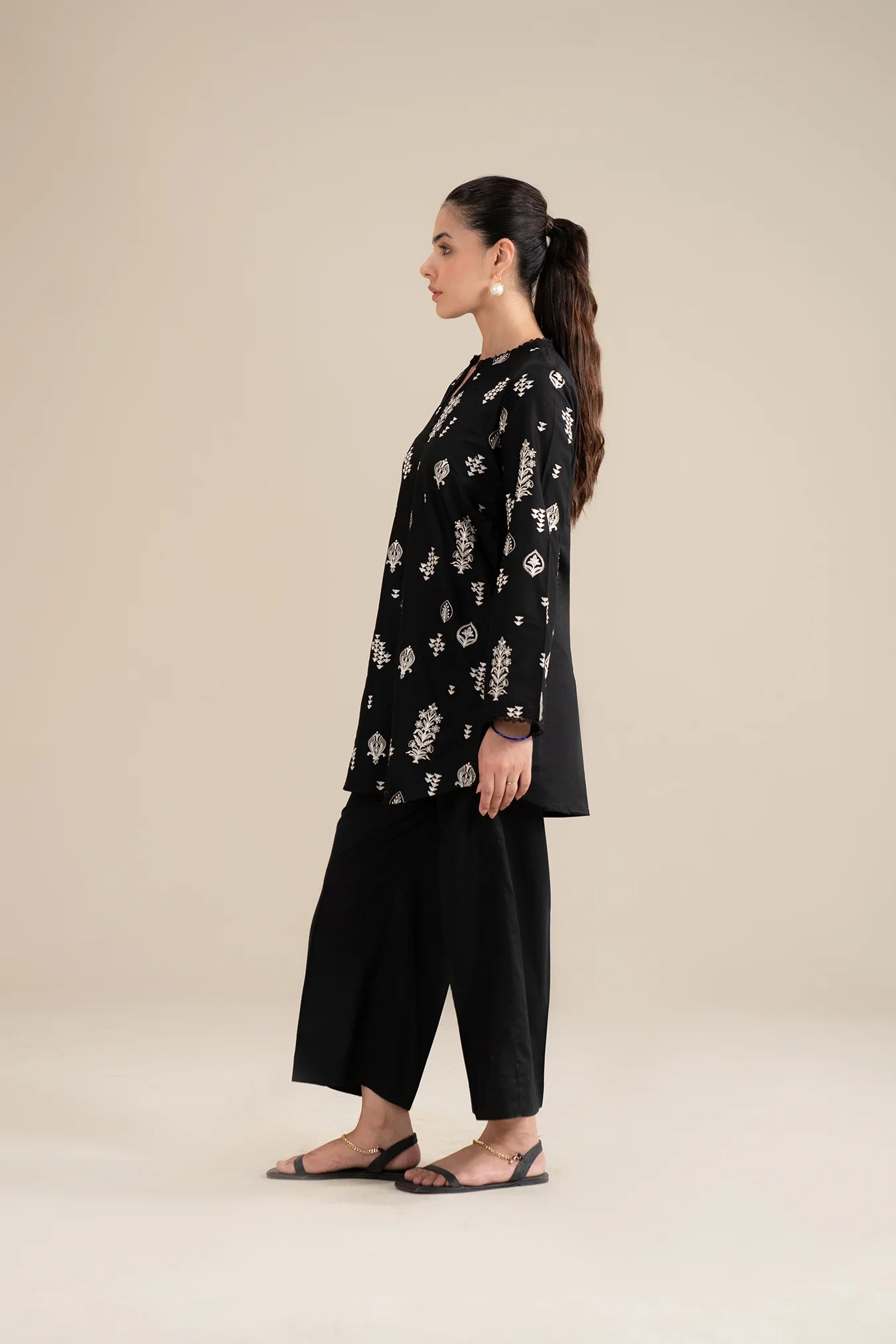 Shop monochrome embroidered lawn suit black & white - 2 piece Pakistani formal wear for women