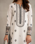Shop monochrome ladies clothing - white embroidered lawn suit 3 piece unstitched geometric design