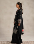 Shop monochrome women kurta set - black embroidered lawn suit 3 piece unstitched geometric print