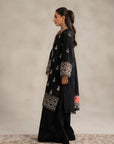 Shop monochrome women kurta set - black embroidered lawn suit 3 piece unstitched geometric print