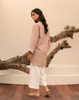 Shop online ladies khaddar shirt with beautiful embroidery, perfect for chic winter styling, Light Brown Color