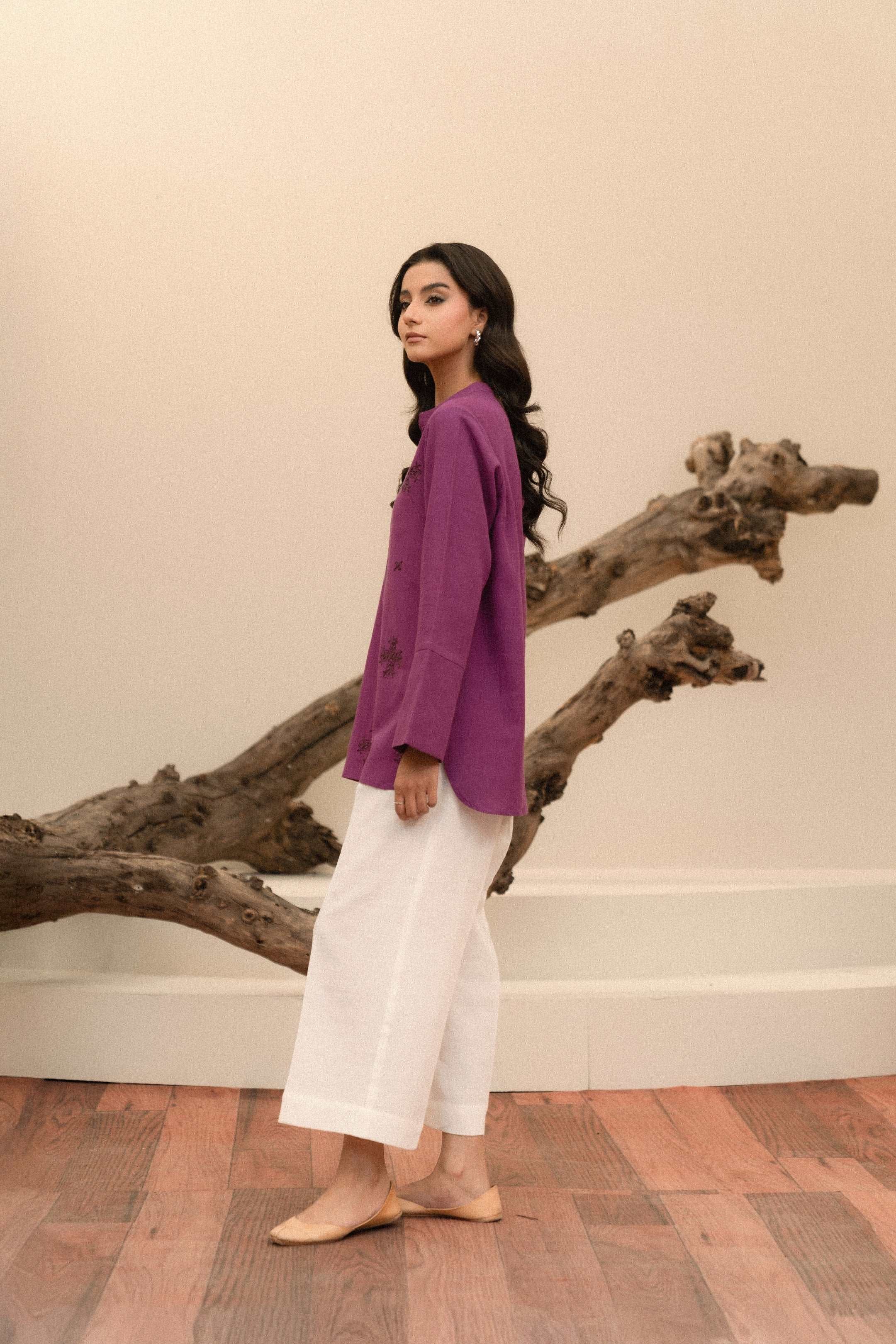 Shop women’s embroidered khaddar shirt online, a perfect choice for bold and chic winter styling