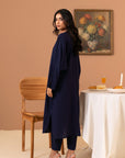 Shop women’s solid prussian blue outfit, with matching shirt and straight trousers for effortless style