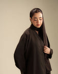 Side view of women's dark brown abaya with sleeve embellishment – Beyond East