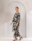 Stylish 2-Piece Printed Viscose Suit in Black & White for Women