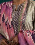 Stylish Lawn Suit for Summer - Pakistani Fashion – A breathable and trendy lawn suit with a digital-printed shirt, solid cambric trousers, and a beautifully designed ikkat monark dupatta.