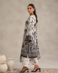 Stylish black and white printed lawn shirt with matching trousers and dupatta