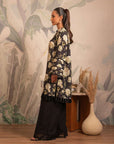 Stylish black cambric kurta for ladies – elegant floral print design for casual and formal wear.