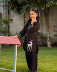 Stylish black lawn suit girls Pakistan - 2pc party wear age 9-14 white print mother daughter twinning outfit Beyond East