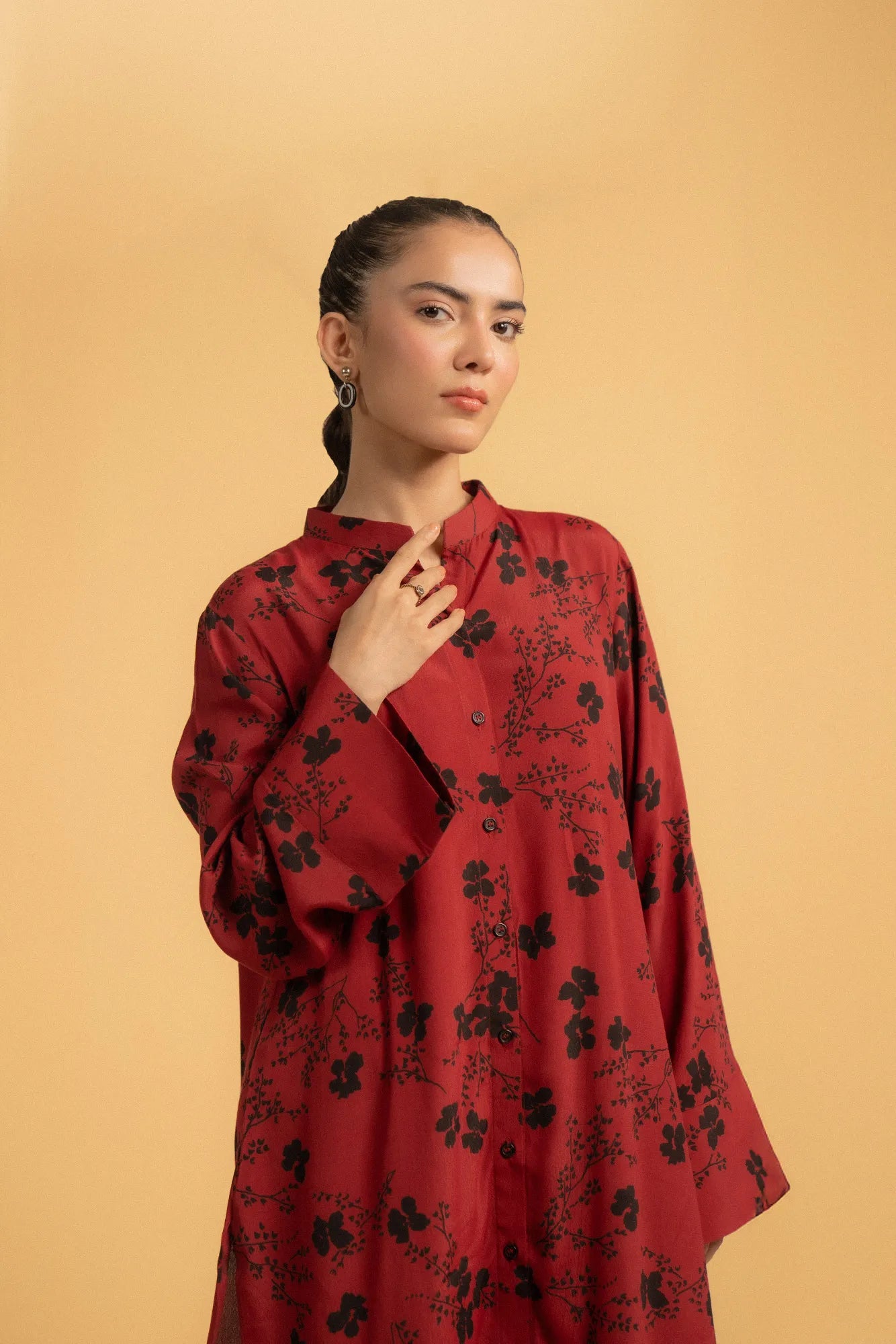 Stylish button-down printed linen shirt casual wear Pakistan
