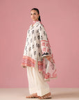 Stylish embroidered 2 piece linen suit design – digital print shirt with organza detailing and lightweight doriya dupatta, ethnic wear for women in USA & UK