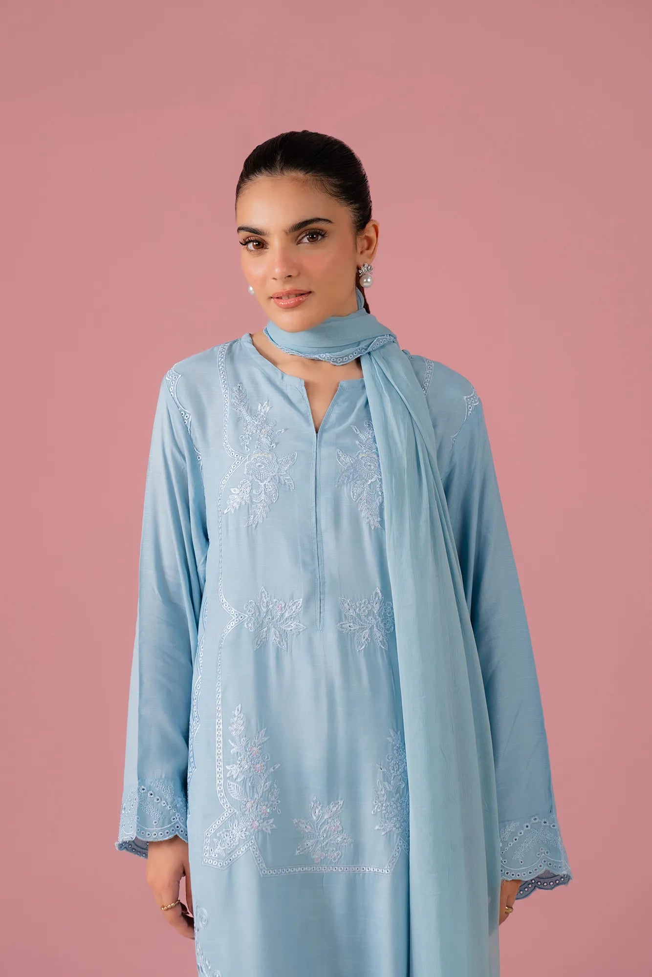 Stylish embroidered raw silk suit with trouser and dupatta