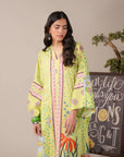 Stylish long dress for women – printed lawn maxi with wide sleeves and floral pattern