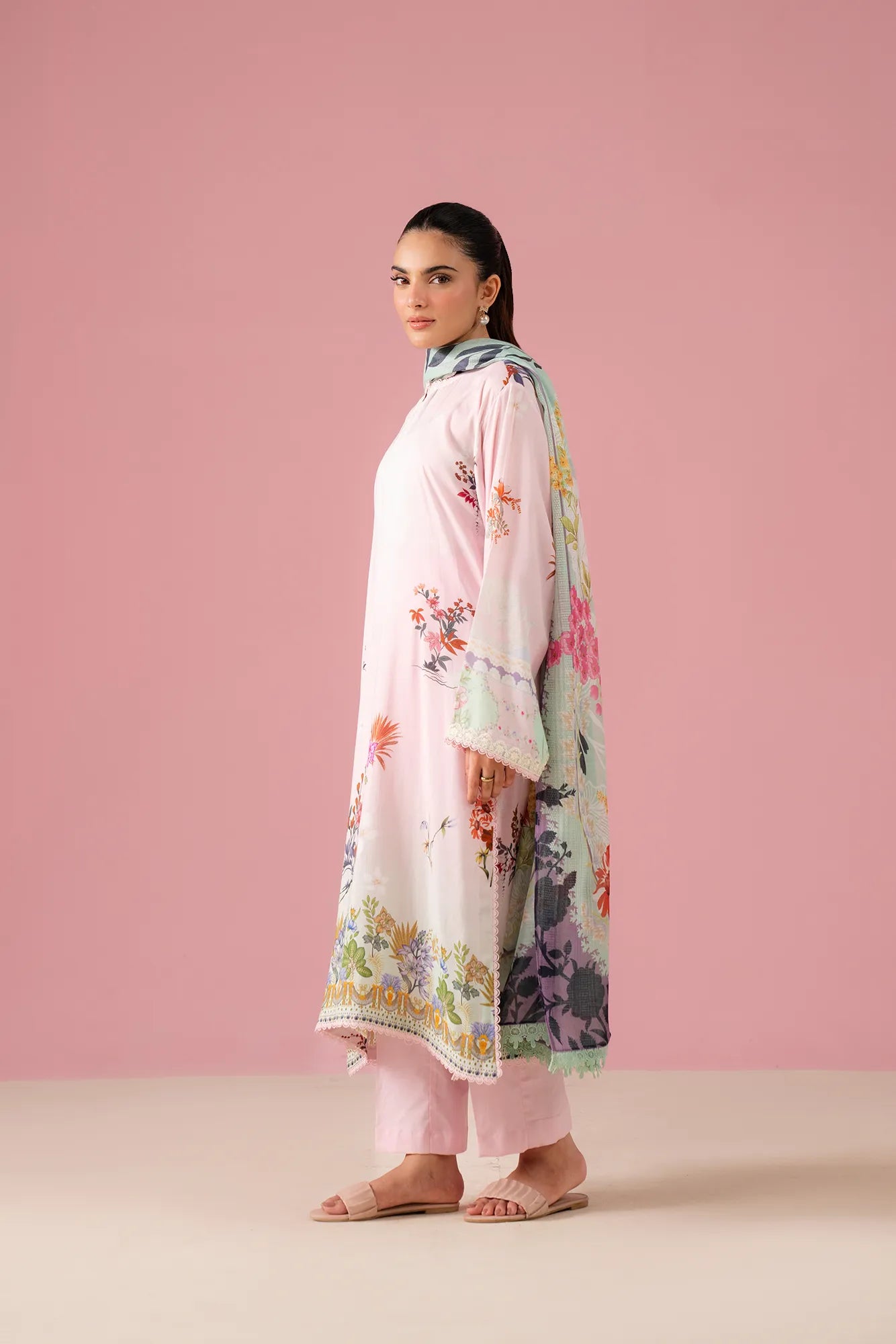 Stylish nishat linen suit – unstitched 3 piece embroidered linen outfit with digital printed shirt, warm trouser, and lightweight doriya dupatta, perfect for women in USA & UK