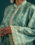 Stylish sea green lawn suit with a paisley-printed monark dupatta – perfect for those looking for refined and modern lawn suit designs.