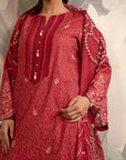 Stylish unstitched printed lawn dress in deep maroon with exquisite digital prints, paired with a rich Monark dupatta for a refined appeal.