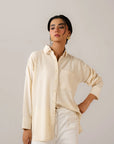 Stylish women western shirt in cream white with long sleeves and collar