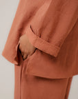 Terracotta linen co ord set women - loose fitting shirt and wide leg pants combo