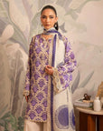 Top fashion pick for summer – beautifully designed lawn shirt with rich purple ikkat patterns, paired with an airy, lightweight printed Monark dupatta.