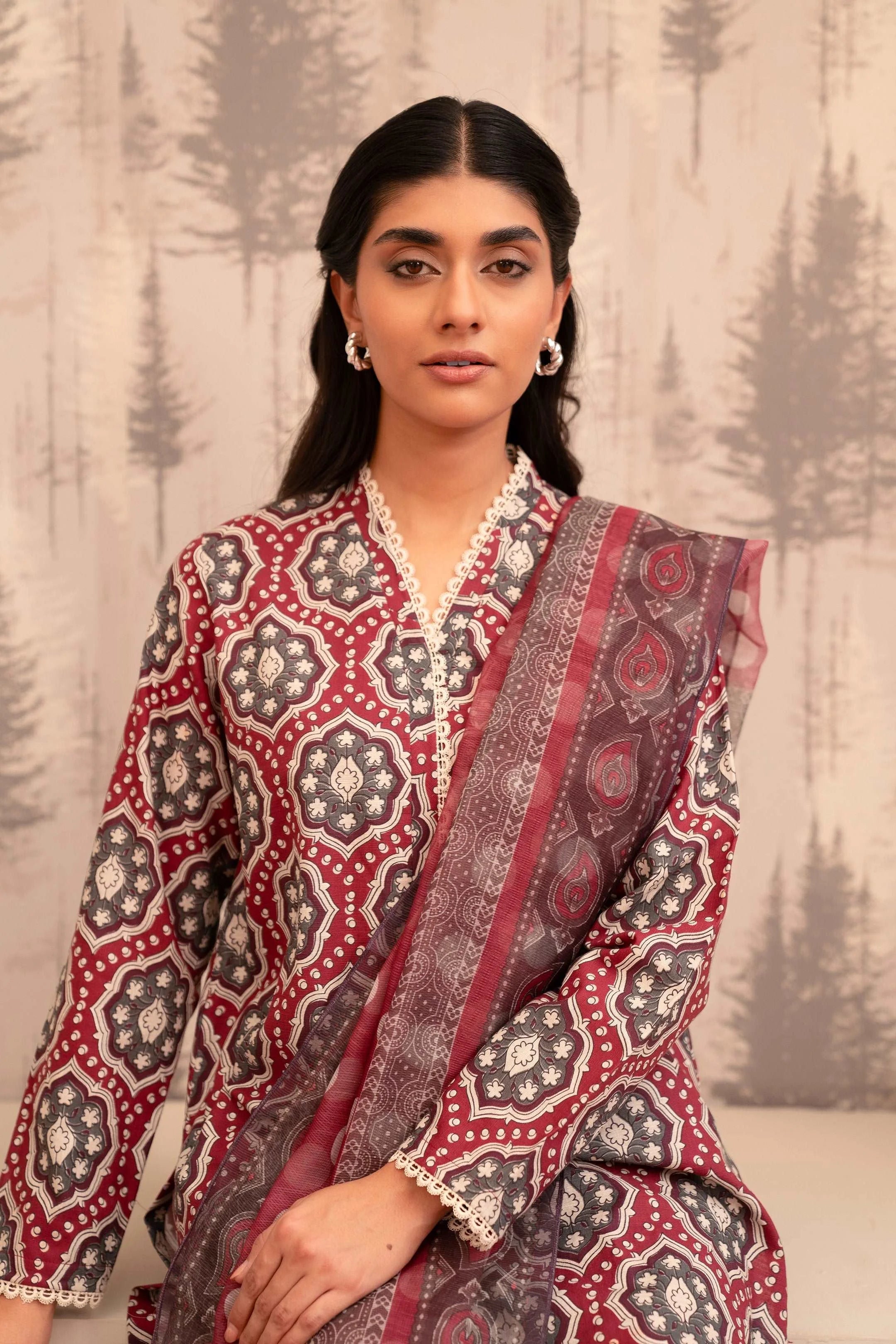 3 Piece Printed Khaddar Suit Pret Winter-24