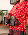 Trendy 2 piece cambric dress – digital printed kurta and trouser set with elegant black and multicolor patterns.