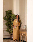 Trendy Pakistani kaftan dress with neckline detailing
