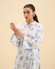 Trendy Pakistani viscose suit 2025 – chic blue and white printed shirt with matching trousers.