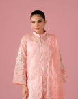 Trendy embroidered organza suit with raw silk trouser