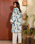 Trendy lawn kurti with vibrant blue patterns - perfect ladies' outfit for casual and semi-formal wear.