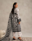 Trendy monochrome lawn dress with digital prints, cambric trouser, and chiffon dupatta