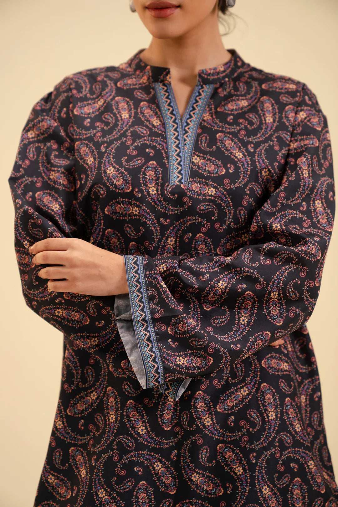 Trendy paisley cambric shirt for women – breathable and stylish everyday wear.