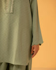 Trendy pastel green linen shirt Pakistan in straight cut design