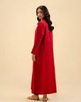 Trendy red 2 piece dress – long kurta and pants for formal & casual looks.
