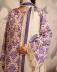 Trendy unstitched lawn suit in Pakistan – a fusion of modern and traditional with an ikkat digital printed shirt and elegant Monark fabric dupatta.