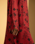 Trendy women’s printed linen shirt in red with floral print