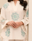 Upgrade your wardrobe with an off-white embroidered khaddar shirt, perfect for stylish winter wear