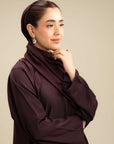 Upper body view plum colored abaya – dark purple modest wear Beyond East