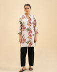 White floral printed lawn shirt for women - stylish and comfortable summer wear.