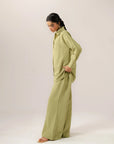 Women co ord sets olive green - relaxed fit two piece shirt and palazzo pants