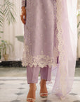 Women organza suit - lilac embroidered 3 piece formal suit with delicate multi-color work