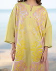 Women’s breezy yellow kaftan with pink printed detail