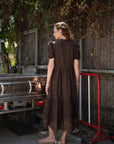 Women’s dark brown long frock in cambric fabric