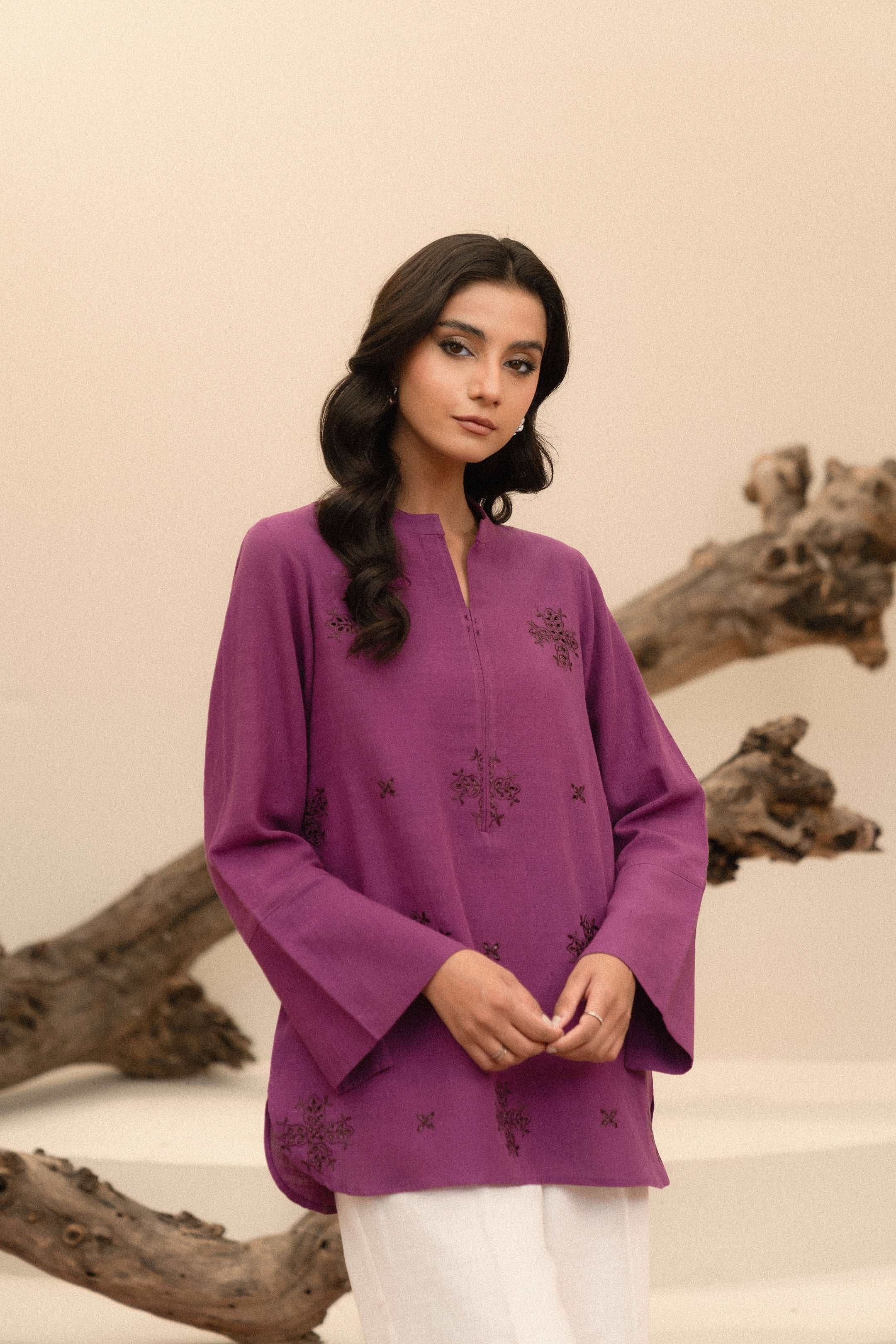 Women’s embroidered khaddar shirt, available to shop online for trendy and stylish clothing