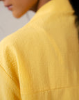 Women's mustard yellow shirt - flowy long sleeve blouse with side tie hem detail