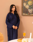 Women’s prussian blue viscose 2-piece suit, available online for timeless and chic fashion